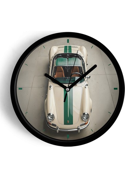 Retro Klasik Araba Modern Duvar Saati - 25CM - Önü Camlı Siyah Kasa - Sessiz Mekanizma