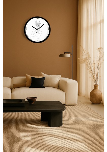 Çiçekli Kadın Silüeti Minimalist Modern Duvar Saati - 25CM - Önü Camlı Siyah Kasa - Sessiz Mekanizma fiyatları