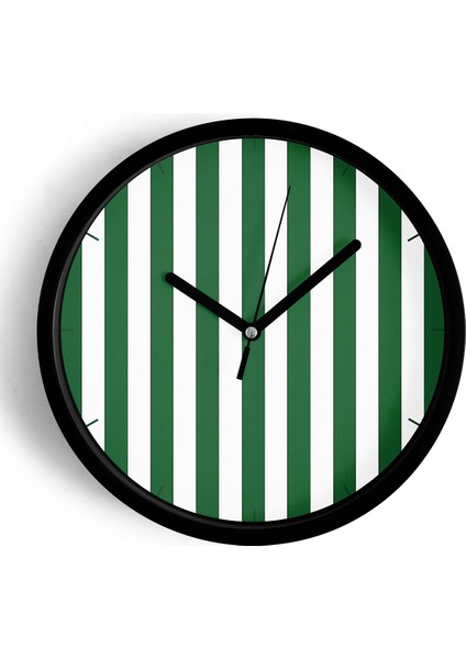 Dikey Çizgili Tasarım Modern Duvar Saati - 25CM - Önü Camlı Siyah Kasa - Sessiz Mekanizma