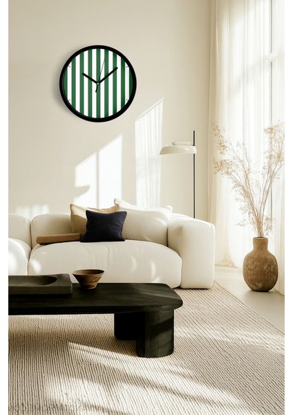 Dikey Çizgili Tasarım Modern Duvar Saati - 25CM - Önü Camlı Siyah Kasa - Sessiz Mekanizma fiyatları