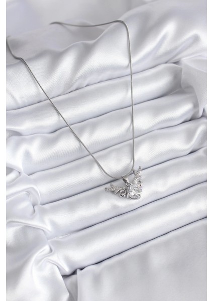 316L Çelik Gümüş Renk Zirkon Taşlı Boynuz Model Kadın Kolye fiyatları