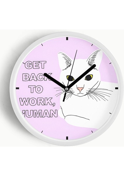 Sevimli Kedi Temalı Modern Duvar Saati - 25CM - Önü Camlı Beyaz Kasa - Sessiz Mekanizma