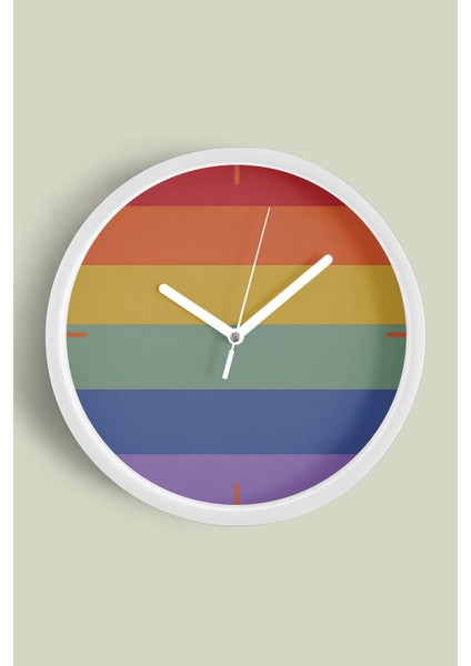 Renkli Çizgili Modern Tasarım Duvar Saati - 25CM - Önü Camlı Beyaz Kasa - Sessiz Mekanizma