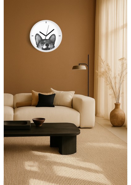 Sevimli Köpek Temalı Modern Duvar Saati - 25CM - Önü Camlı Beyaz Kasa - Sessiz Mekanizma fiyatları