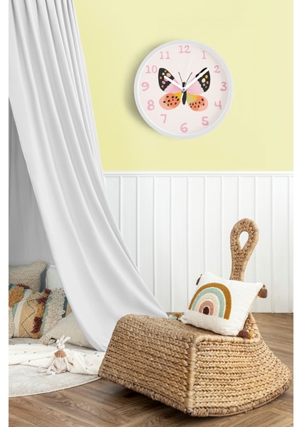 Sevimli Renkli Kelebek Çocuk Odası Modern Duvar Saati - 25CM - Önü Camlı Beyaz Kasa fiyatları