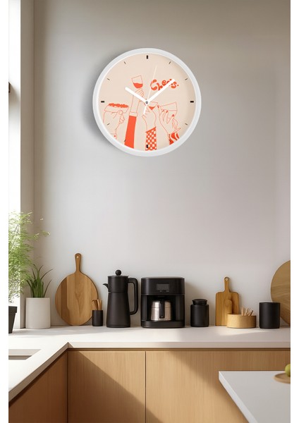 Cheers - Şerefe - Kokteyl Tasarım Modern Duvar Saati - 25CM - Önü Camlı Beyaz Kasa fiyatları