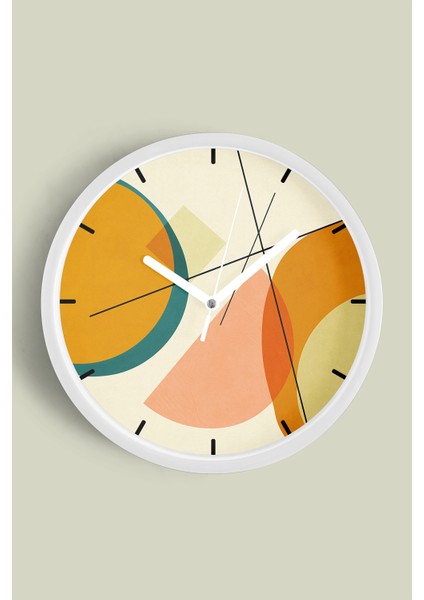 Soyut - Bohem Modern Duvar Saati - 25CM - Önü Camlı Beyaz Kasa - Sessiz Mekanizma