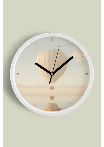 Deniz - Huzurlu Balon Manzarası Modern Duvar Saati - 25CM - Önü Camlı Beyaz Kasa - Sessiz Mekanizma