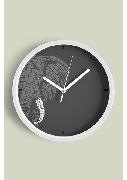 Soyut Fil Tasarım Modern Duvar Saati - 25CM - Önü Camlı Beyaz Kasa - Sessiz Mekanizma