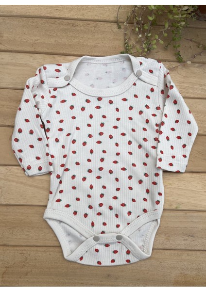Kız Bebek 2’li Takım Çilek Baskılı Uzun Kollu Fitilli Kaşkorse Çıtçıtlı Body modelleri