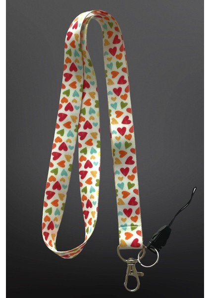 Beyaz Renkli Kalp Desenli Boyun Ipi Telefon Askısı