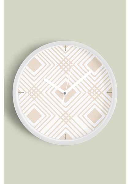 Soyut - Bohem - Geometrik Temalı Modern Duvar Saati - 25CM - Önü Camlı Beyaz Kasa - Sessiz Mekanizma