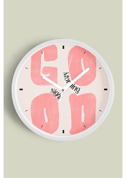 Modern Yazılı Tasarım - '' Good Morning - Günaydın'' Duvar Saati - 25CM - Önü Camlı Beyaz Kasa