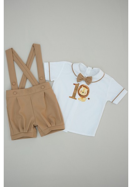 1 Yaş Aslan Baskılı Şort Salopet Takım