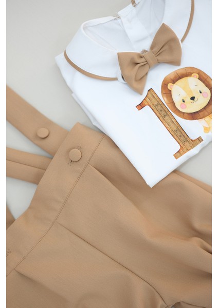 1 Yaş Aslan Baskılı Şort Salopet Takım modelleri