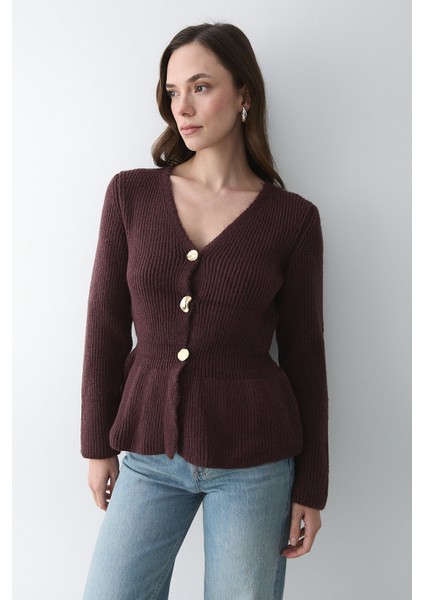 Bordo 3 Düğmeli Pileli Hırka - 251065 fiyatları