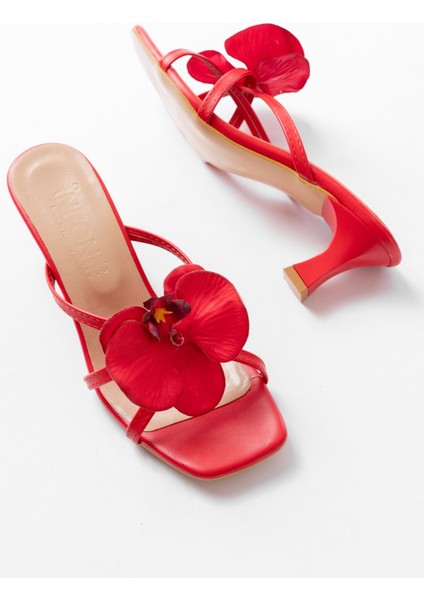 S-622 Kırmızı Orkide Detaylı Ince Topuklu Kadın Terlik fırsatları
