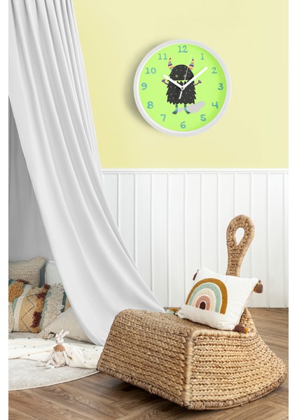 Sevimli Canavar Çocuk Odası Duvar Saati - 25CM - Önü Camlı Beyaz Kasa - Sessiz Mekanizma fiyatları