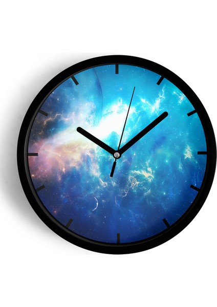 Yıldız Tozu Modern Tasarım Duvar Saati - 25CM - Önü Camlı Siyah Kasa - Sessiz Mekanizma