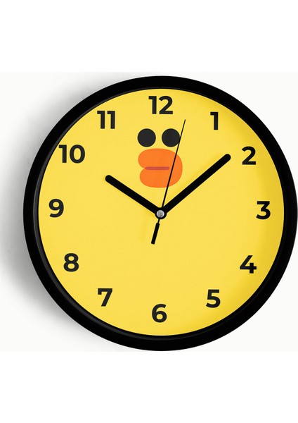 Çocuk Odası Duvar Saati - 25CM - Önü Camlı Siyah Kasa - Sessiz Mekanizma