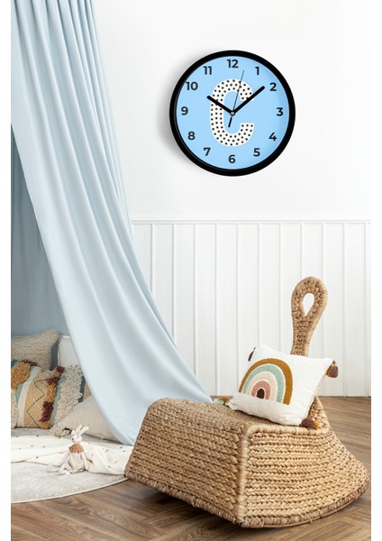 C Harfi Erkek Odası Duvar Saati - 25CM - Önü Camlı Siyah Kasa - Sessiz Mekanizma fiyatları