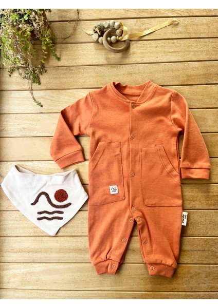 Mammaso Güneş Nakışlı Turuncu Bebek Tulum Çıtçıtlı %100PAMUK fiyatları
