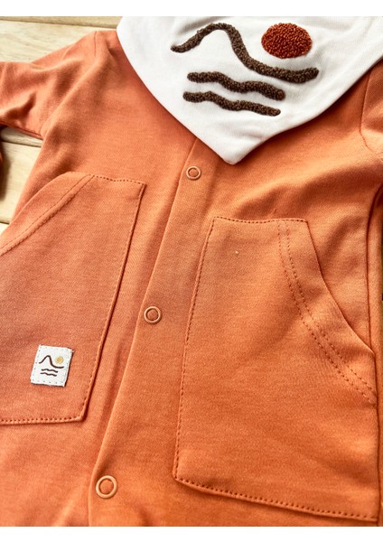 Mammaso Güneş Nakışlı Turuncu Bebek Tulum Çıtçıtlı %100PAMUK modelleri