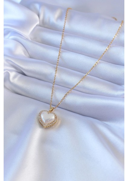 316L Çelik Gold Renk Incili Kalp Model Zirkon Taşlı Kadın Kolye fiyatları