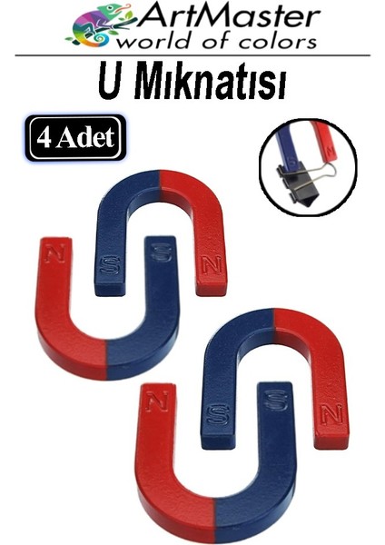 U Şekilli Mıknatıs 4 Adet Deney Malzemesi Kırmızı Mavi Boyalı Mıknatıs Okul Projeleri Için U Şekilli At Nalı Mıknatıs