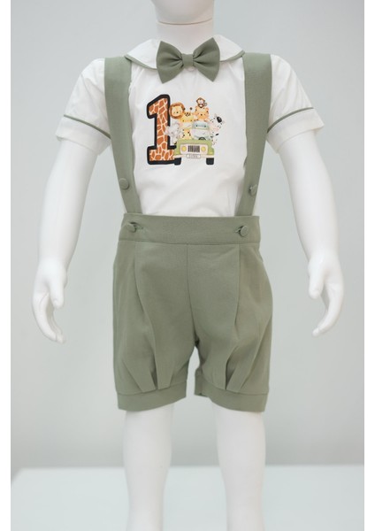 1 Yaş Safari Baskılı Şort Salopet Takım