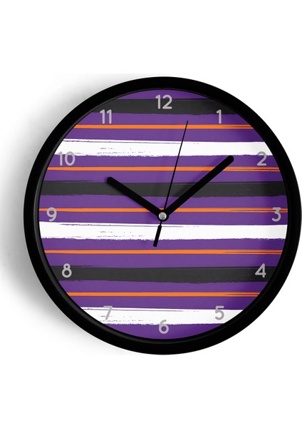 Renkli Çizgili Modern Tasarım Duvar Saati - 25CM - Önü Camlı Siyah Kasa - Sessiz Mekanizma