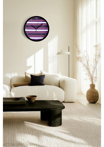 Renkli Çizgili Modern Tasarım Duvar Saati - 25CM - Önü Camlı Siyah Kasa - Sessiz Mekanizma fiyatları