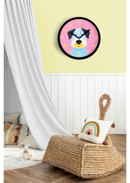 Sevimli Köpek Çocuk Odası Duvar Saati - 25CM - Önü Camlı Siyah Kasa - Sessiz Mekanizma fiyatları
