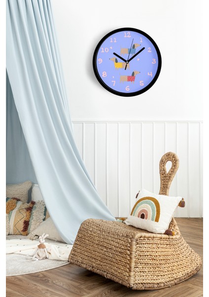 Sevimli Köpekler Modern Duvar Saati - Çocuk Odası Duvar Saati - 25CM - Önü Camlı Siyah Kasa fiyatları