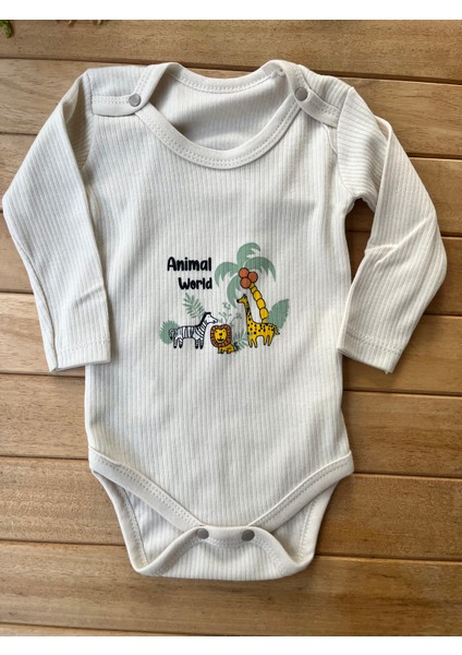 Erkek Bebek 2’li Takım Hayvanlar Alemi Baskılı Uzun Kollu Fitilli Kaşkorse Çıtçıtlı Body modelleri