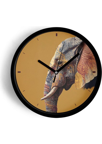Fil Desenli Modern Duvar Saati - 25CM - Önü Camlı Siyah Kasa - Sessiz Mekanizma