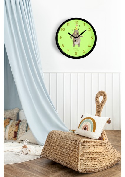 Dans Eden Ayı Çocuk Odası Duvar Saati - 25CM - Önü Camlı Siyah Kasa - Sessiz Mekanizma fiyatları