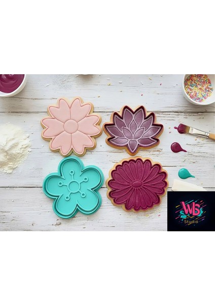 4'lü Çiçek Kurabiye Kalıbı ve Şeker Hamuru Şekillendirici Set modelleri