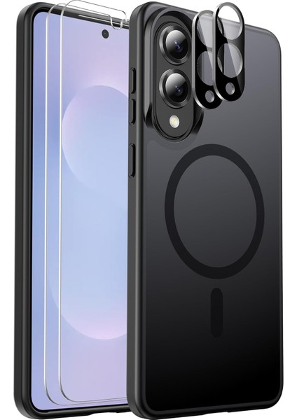 Samsung Galaxy S25 Fe Uyumlu Ekran Koruyuculu Kılıf Magsafe Sarj Destekli Kamera Çıkıntılı Mat Kapak