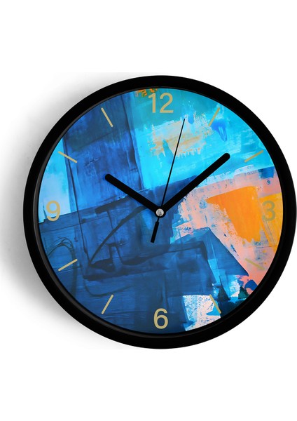 Soyut Tasarım Modern Duvar Saati - 25CM - Önü Camlı Siyah Kasa - Sessiz Mekanizma