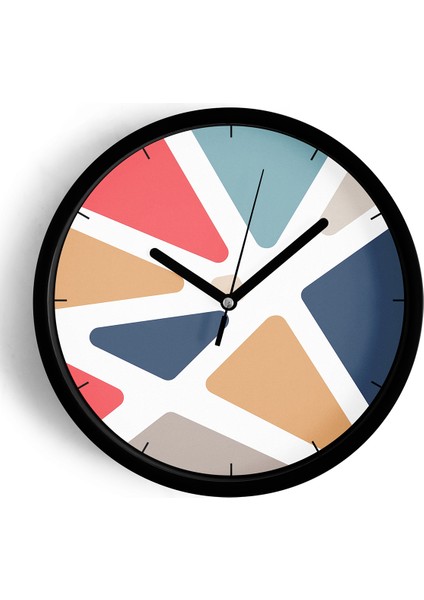 Soyut - Geometrik Temalı Modern Duvar Saati - 25CM - Önü Camlı Siyah Kasa - Sessiz Mekanizma