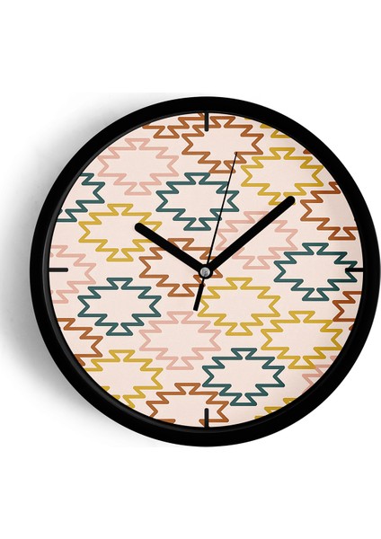 Soyut - Geometrik Temalı Modern Duvar Saati - 25CM - Önü Camlı Siyah Kasa - Sessiz Mekanizma