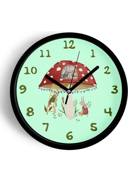Sevimli Tavşanlar Çocuk Odası Duvar Saati - 25CM - Önü Camlı Siyah Kasa - Sessiz Mekanizma