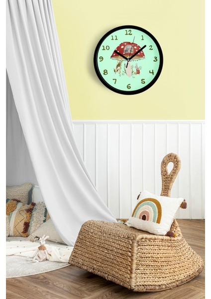 Sevimli Tavşanlar Çocuk Odası Duvar Saati - 25CM - Önü Camlı Siyah Kasa - Sessiz Mekanizma fiyatları