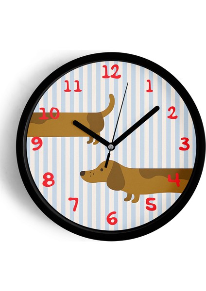 Köpek Tasarım Modern Duvar Saati - Çocuk Odası Duvar Saati - 25CM - Önü Camlı Siyah Kasa