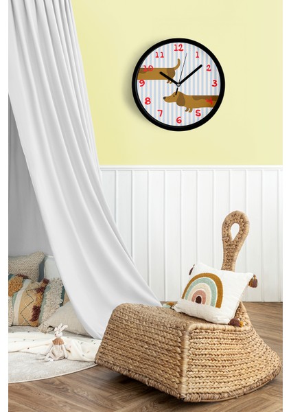 Köpek Tasarım Modern Duvar Saati - Çocuk Odası Duvar Saati - 25CM - Önü Camlı Siyah Kasa fiyatları