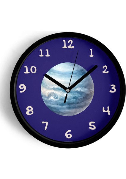 Uzay ve Gezegen Tasarımlı Modern Duvar Saati - Çocuk Odası Duvar Saati - 25CM - Önü Camlı Siyah Kasa