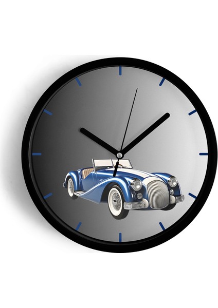Retro Klasik Araba Modern Duvar Saati - 25CM - Önü Camlı Siyah Kasa - Sessiz Mekanizma
