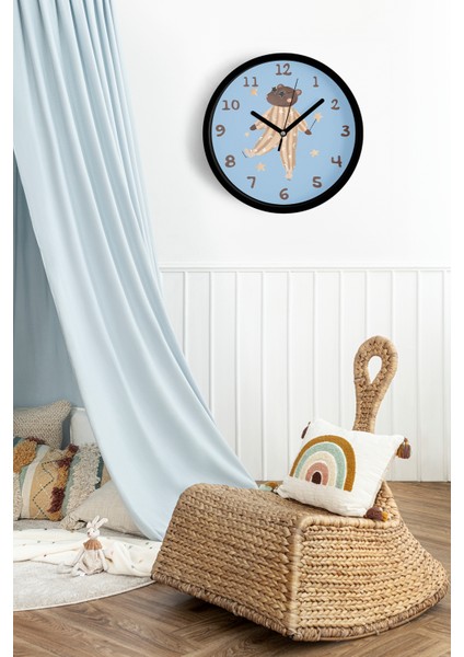 Sihirli Ayı Tasarım Çocuk Odası Duvar Saati - 25CM - Önü Camlı Siyah Kasa - Sessiz Mekanizma fiyatları