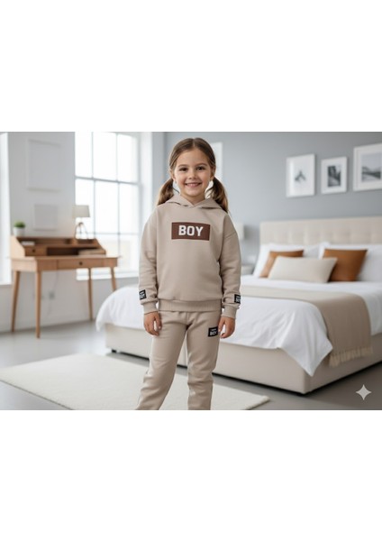 Erkek Çocuk Açık Kahve Boy Yazılı 2'li Takım 3 Yaş